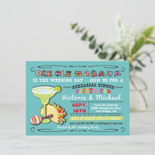 Dîner de répétition coloré mexicain Invitations (Debout devant)