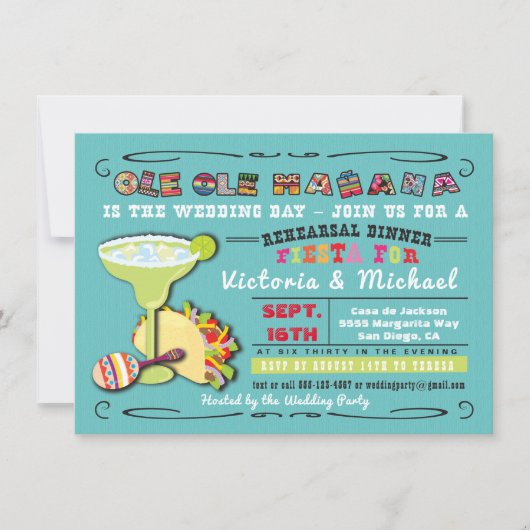Dîner de répétition coloré mexicain Invitations (Devant)