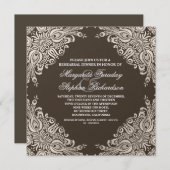 dîner de répétition damasé brun foncé invitation (Devant / Derrière)