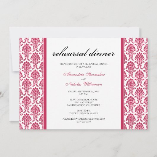 Dîner de répétition Damask de charme Invitation (f (Devant)
