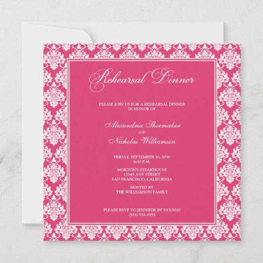 Dîner de répétition Damask stupéfiant Invitation ( (Devant)