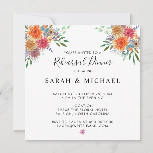 Dîner de répétition d'aquarelle florale Invitation (Devant)