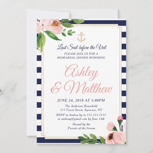 Dîner de répétition de Ancres nautiques Invitation (Devant)