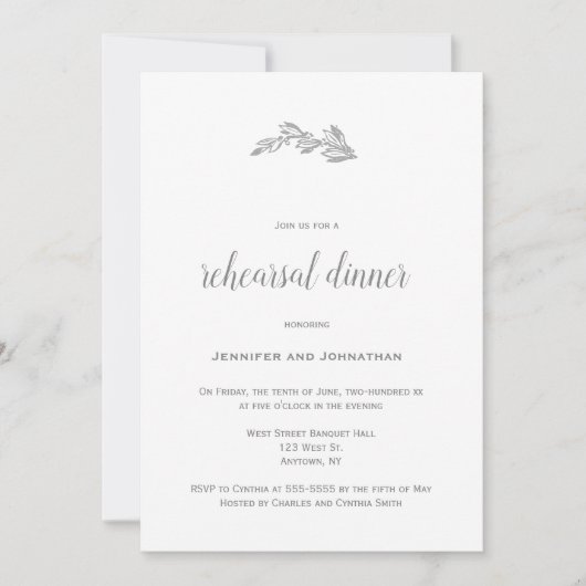 Dîner de répétition de branche grise invitations (Devant)