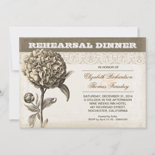 dîner de répétition de dessin de fleur invitation (Devant)