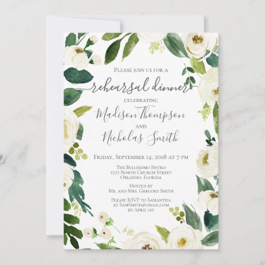 Dîner de répétition de fleurs blanches Invitations (Devant)