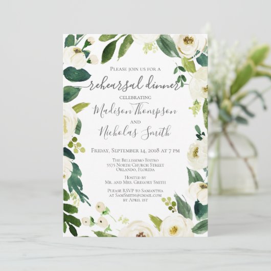 Dîner de répétition de fleurs blanches Invitations (Debout devant)