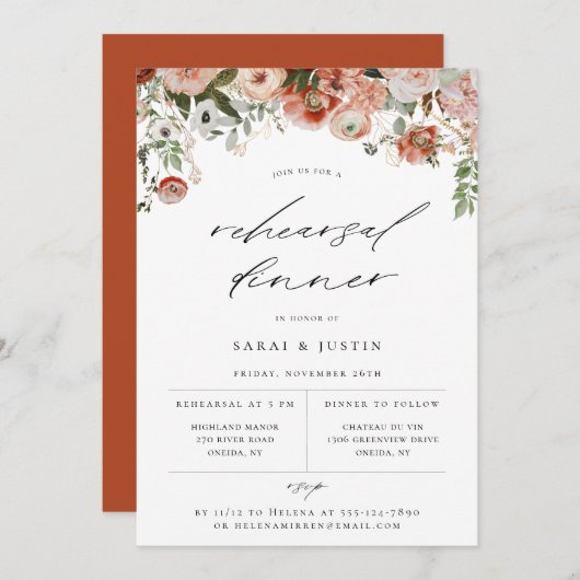 Dîner de répétition de fleurs d'automne Invitation (Devant / Derrière)