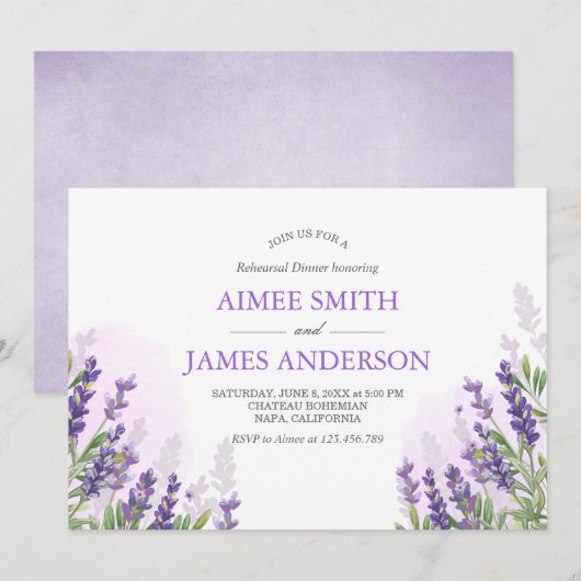 Dîner de répétition de lavande Invitation Rustique (Devant / Derrière)