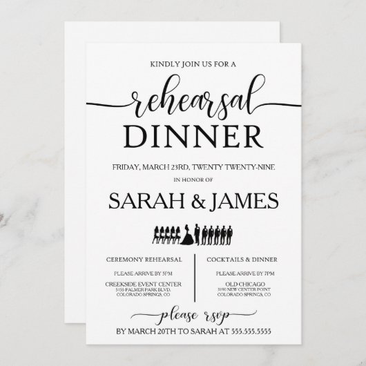 Dîner de répétition de mariage Invitation (Devant / Derrière)