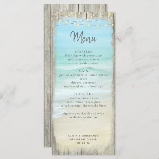 Dîner de répétition de plage Menu Rustique Mariage (Devant / Derrière)