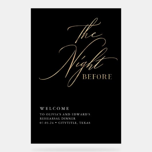 Dîner de répétition de script Bienvenue noir et or (Recto)