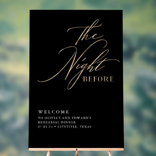 Dîner de répétition de script Bienvenue noir et or (Neutre)