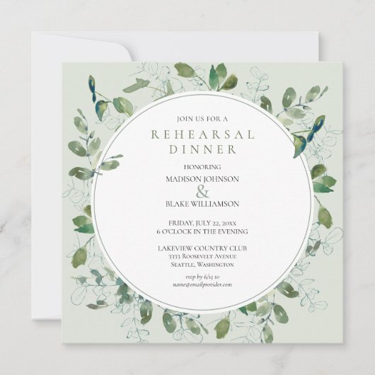 Dîner de répétition de verdure chic Invitation (Devant)