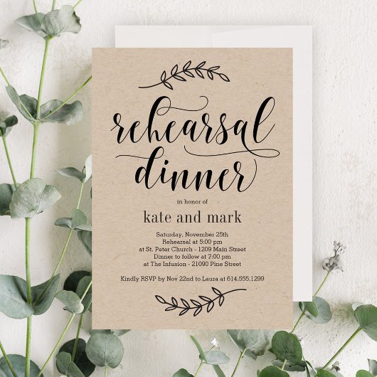 Dîner de répétition d'élégance rustique Invitation