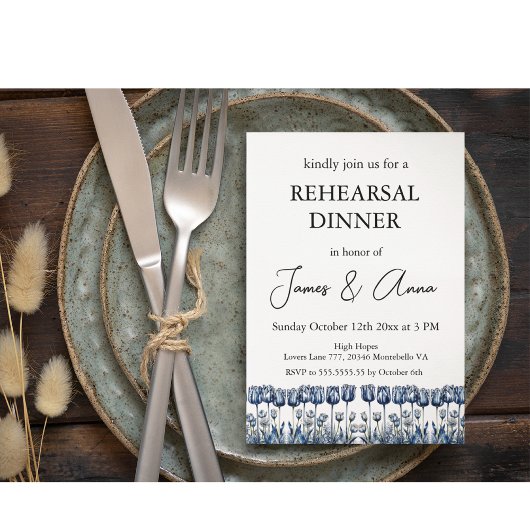 Dîner de répétition Delft Blue Tulip Invitation