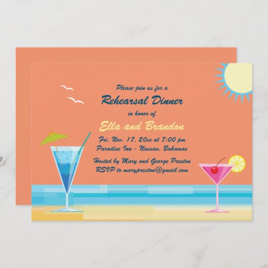 Dîner de répétition d'été Orange Invitation (Devant / Derrière)
