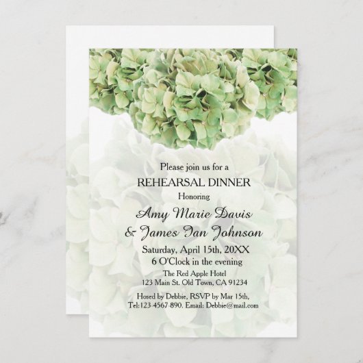 Dîner de répétition d'hydrangea vert invitation hy (Devant / Derrière)