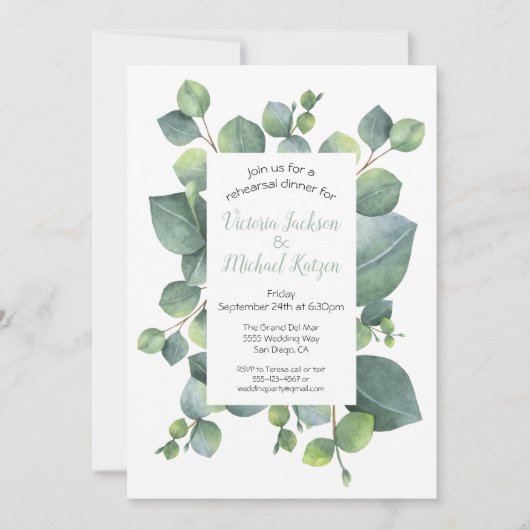 Dîner de répétition du cadre Eucalyptus Invitation (Devant)