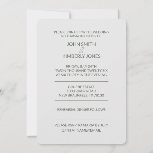 Dîner de répétition du Mariage de cygne Invitation (Dos)