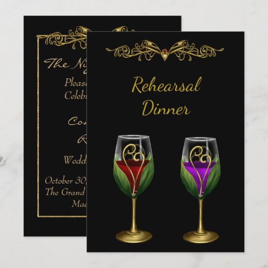 Dîner de répétition élégant Invitation avec vin (Devant / Derrière)