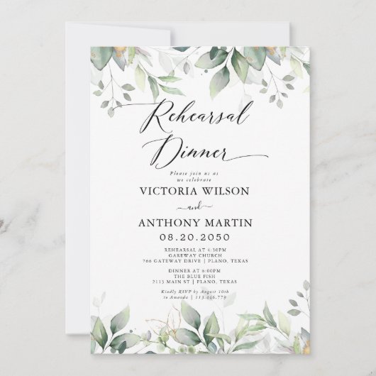 Dîner de répétition Eucalyptus Leaf Invitation (Devant)