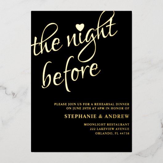 Dîner de répétition Faire-part de mariage noir et  (Recto)