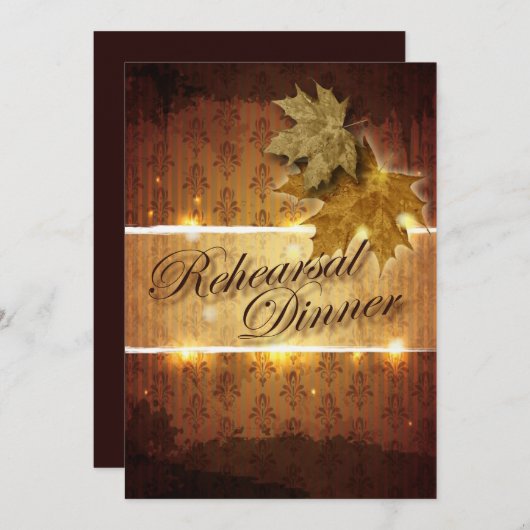 Dîner de répétition Feuille d'or Damask Invitation (Devant / Derrière)