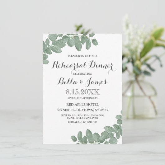 Dîner de répétition Feuille Eucalyptus Invitation (Debout devant)