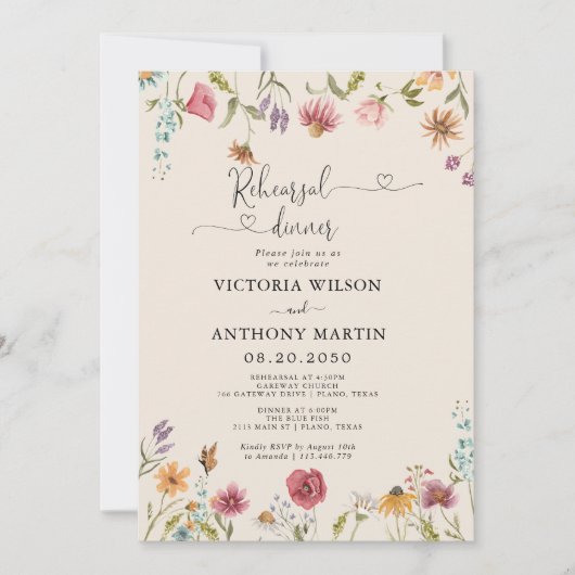 Dîner de répétition Fleur sauvage Boho Invitation (Devant)