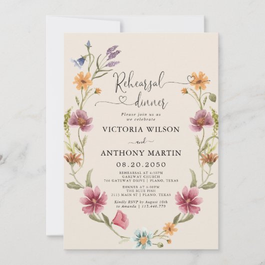 Dîner de répétition Fleur sauvage Boho Invitation (Devant)