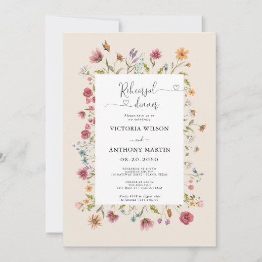 Dîner de répétition Fleur sauvage Boho Invitation (Devant)