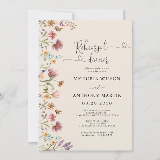 Dîner de répétition Fleur sauvage Boho Invitation (Devant)