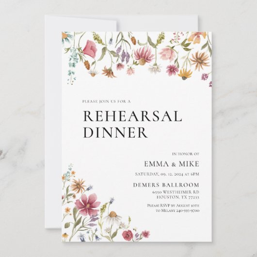 Dîner de répétition fleur sauvage Invitation (Devant)