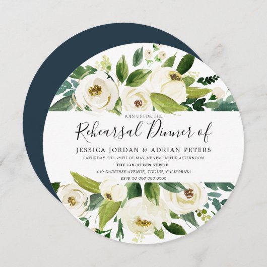 Dîner de répétition Floral Blanc vert Invitation (Devant / Derrière)