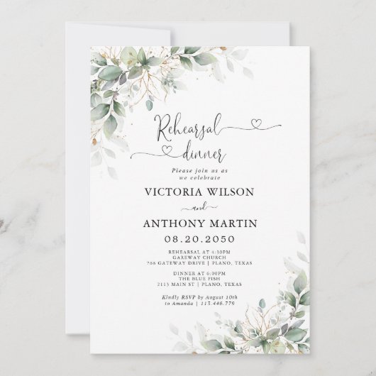 Dîner de répétition florale Eucalyptus Invitation (Devant)