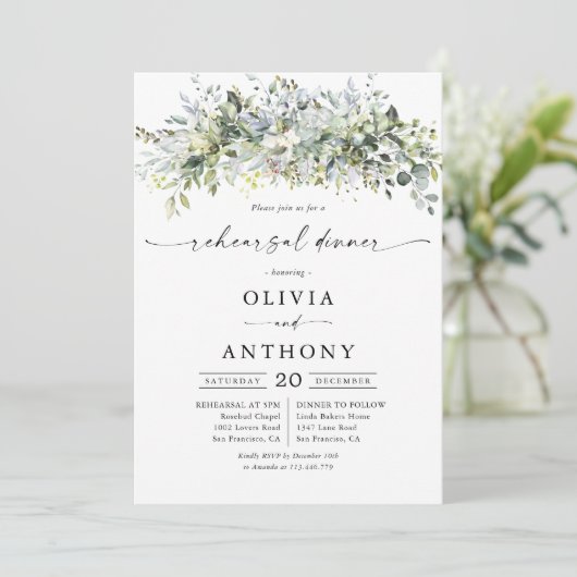 Dîner de répétition florale Eucalyptus Invitation (Debout devant)