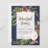 dîner de répétition florale marine vert invitation (Devant)