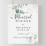Dîner de répétition Gold Eucalyptus Affiche de bie<br><div class="desc">Ce panneau d'accueil pour la répétition d'eucalyptus doré est parfait pour une répétition mariage rustique. Ce design artistique présente une aquarelle dessinée à la main,  de l'or et du feuillage vert,  une beauté naturelle inspirante.</div>