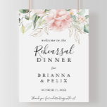 Dîner de répétition Gold Green Foliage Affiche de<br><div class="desc">Ce panneau d'accueil pour la répétition de feuillage doré est parfait pour une répétition mariage moderne. Le design se compose d'or dessiné à la main et de feuillage botanique vert avec des fleurs roses,  rousses et blanches,  inspirant la beauté naturelle.</div>