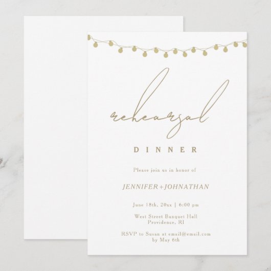 Dîner de répétition Gold String Lights Invitation (Devant / Derrière)