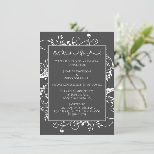 Dîner de répétition Gray Flourish Invitation (Debout devant)