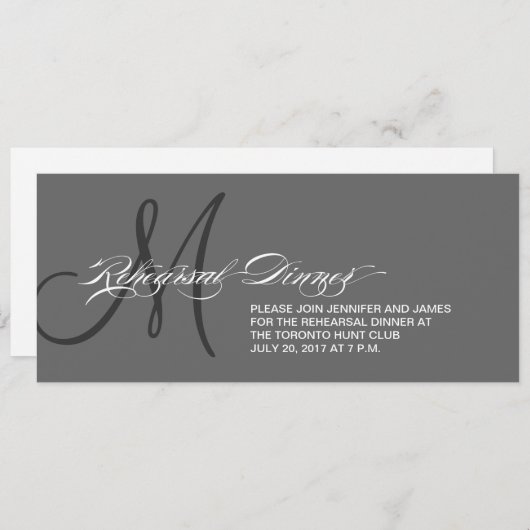 Dîner de répétition gris Invitation Monogramme (Devant / Derrière)