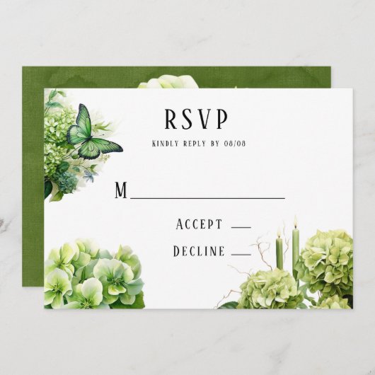 Dîner de répétition Hydrangea vert - Carte RSVP (Devant / Derrière)