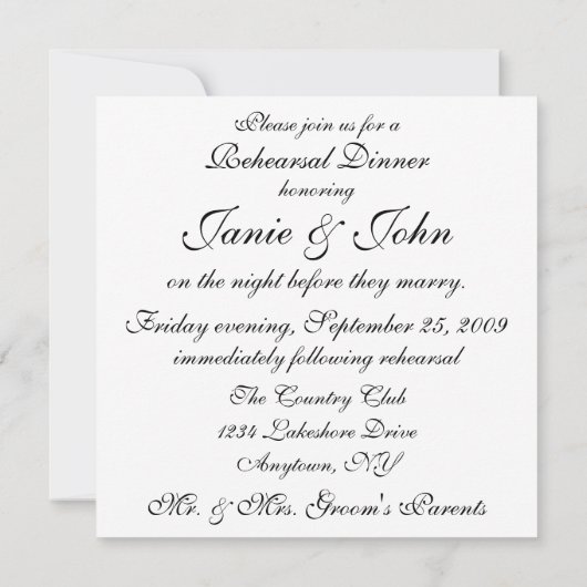 Dîner de répétition Invitation (Dos)