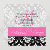 Dîner de répétition Invitation Damask Monogram Hot (Devant / Derrière)