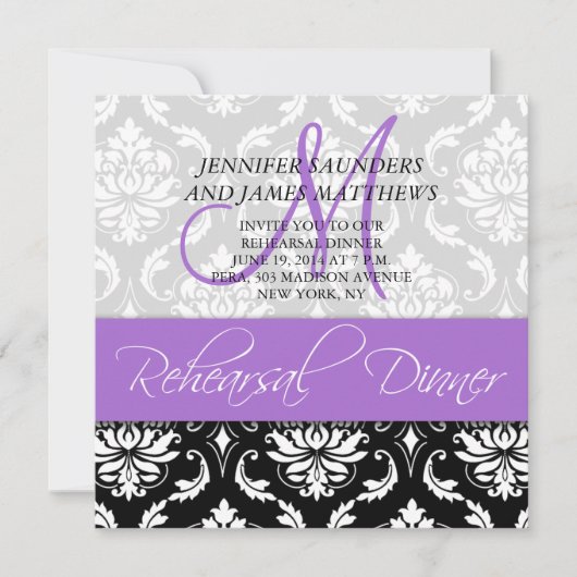 Dîner de répétition Invitation Damask Monogram Lav (Devant)