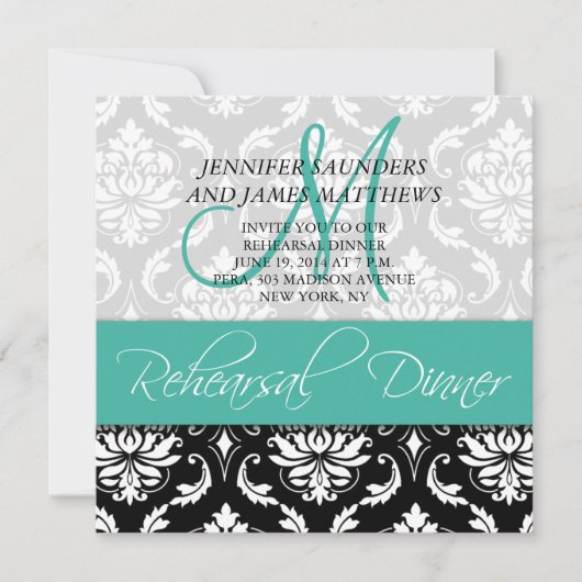 Dîner de répétition Invitation Damask Monogram Tur (Devant)