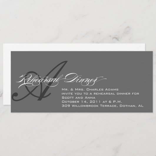 Dîner de répétition Invitation Monogramme gris A (Devant / Derrière)