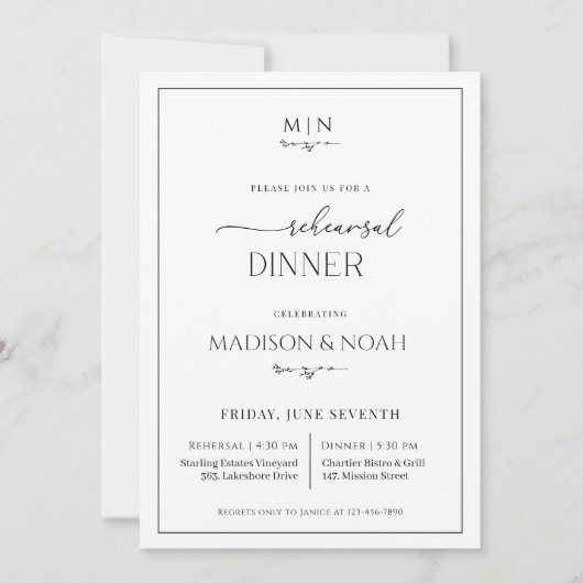 Dîner de répétition Invitation Monogramme, Mariage (Devant)